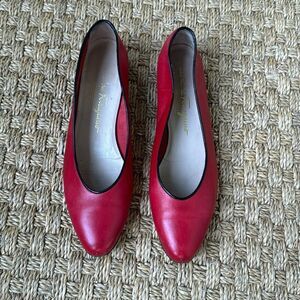 Authentic Red Leather Ballet Flats By Salvatore Ferragamo